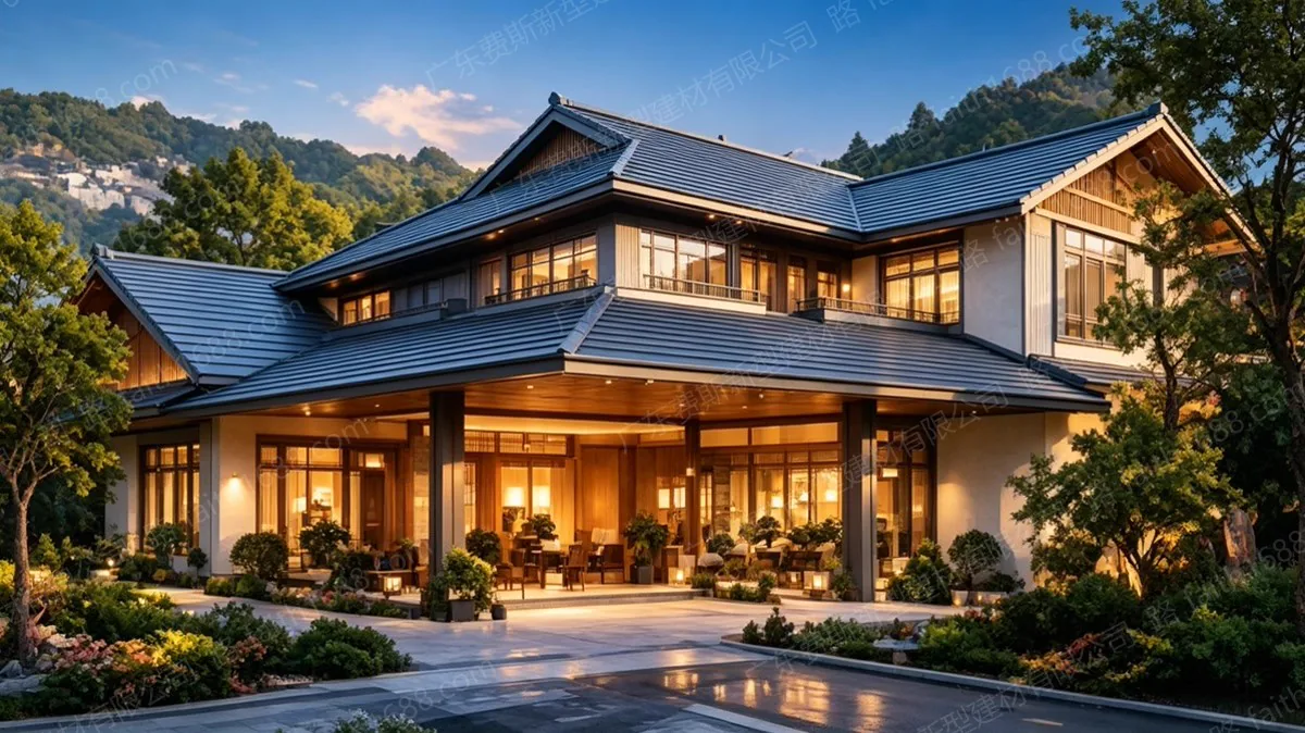 建筑立面围护，屋面与墙面一体化，保持整体建筑风格。