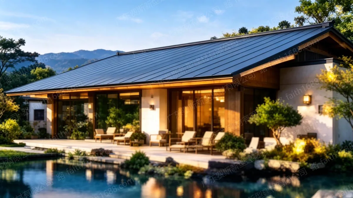 现代住宅,屋面线条清晰,整体建筑效果协调。